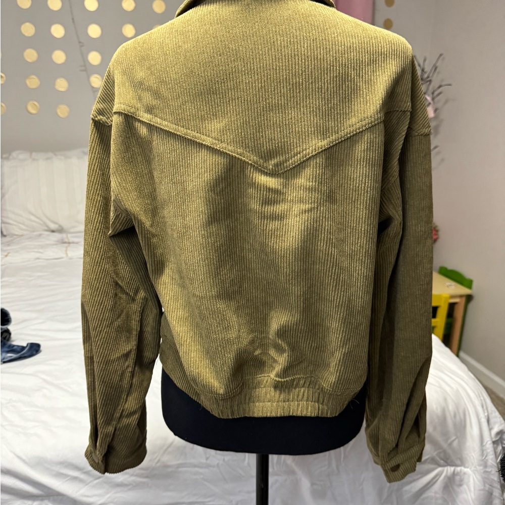 Mine Olive Corduroy Cropped Bomber Jacket M - Picture 4 of 6